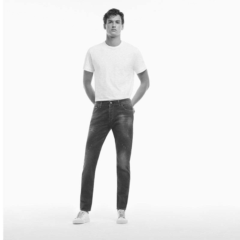 Making a case for basics, Jegor Venned wears Liu Jo Uomo's regular-fit denim jeans.