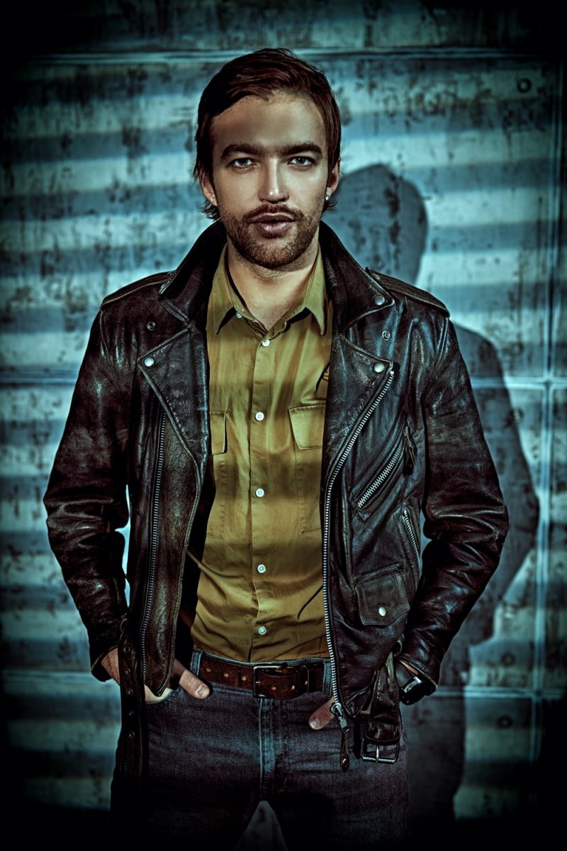Man in Stylish Distressed Leather Biker Jacket