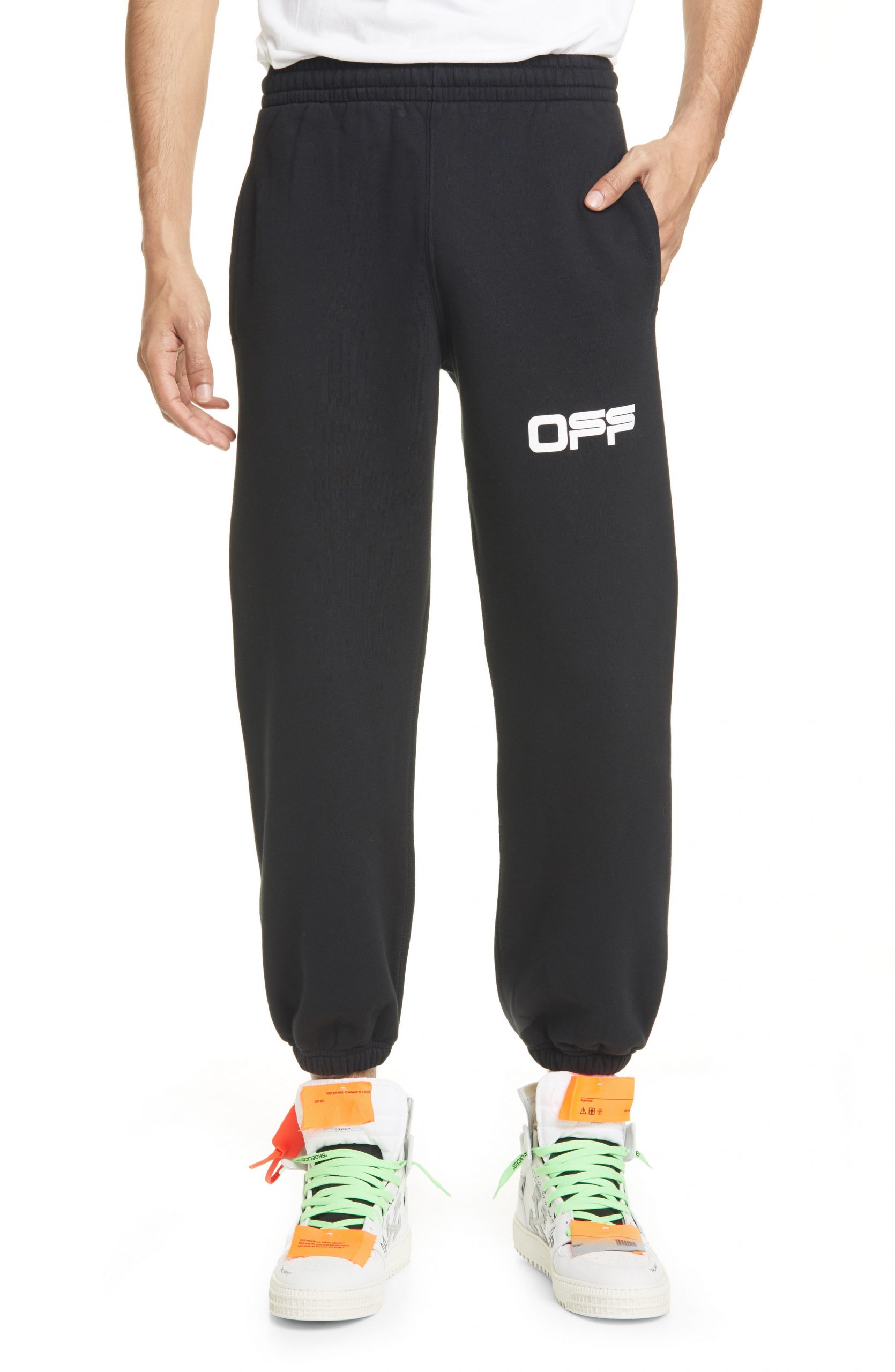Men’s Off-White Airport Tape Logo Cotton Sweatpants, Size Large - Black ...