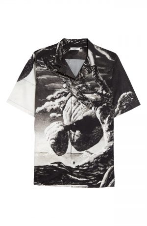 Men's Valentino Floating Island Short Sleeve Button-Up Camp Shirt, Size 46 EU - Black Men's Valentino Floating Island Short Sleeve Button-Up Camp Shirt, Size 46 EU - Black