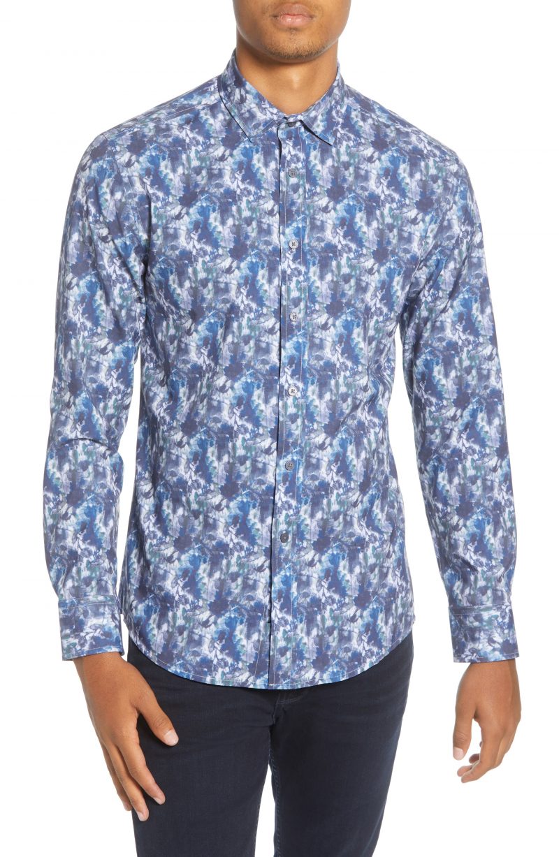 Men’s Vince Camuto Slim Fit Floral Button-Up Shirt, Size Medium - Blue ...