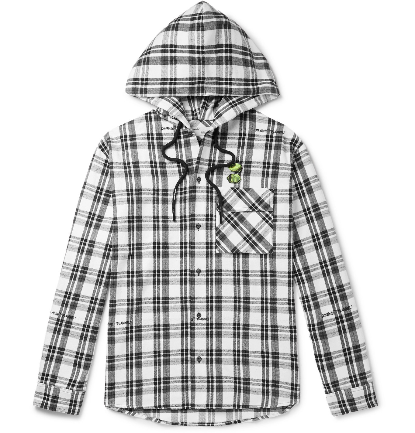 OffWhite Oversized Appliquéd Checked CottonBlend Flannel Hooded Shirt Men White The
