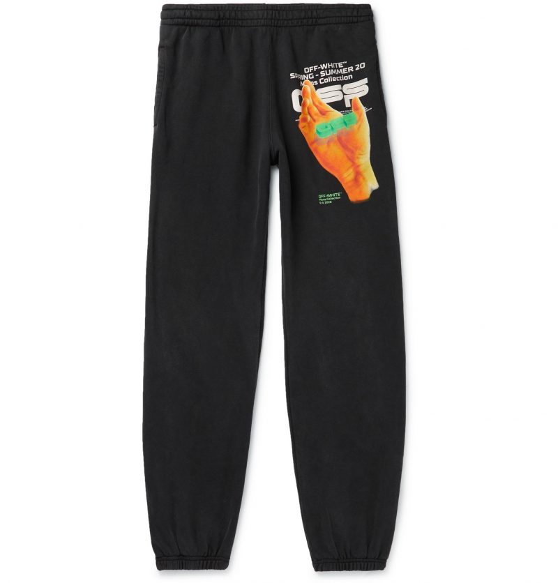 Off-White - Printed Fleece-Back Cotton-Jersey Sweatpants - Men - Black ...