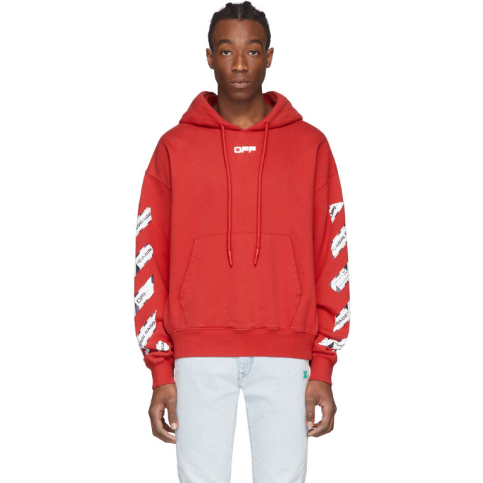 Off-White Red Airport Tape Hoodie | The Fashionisto