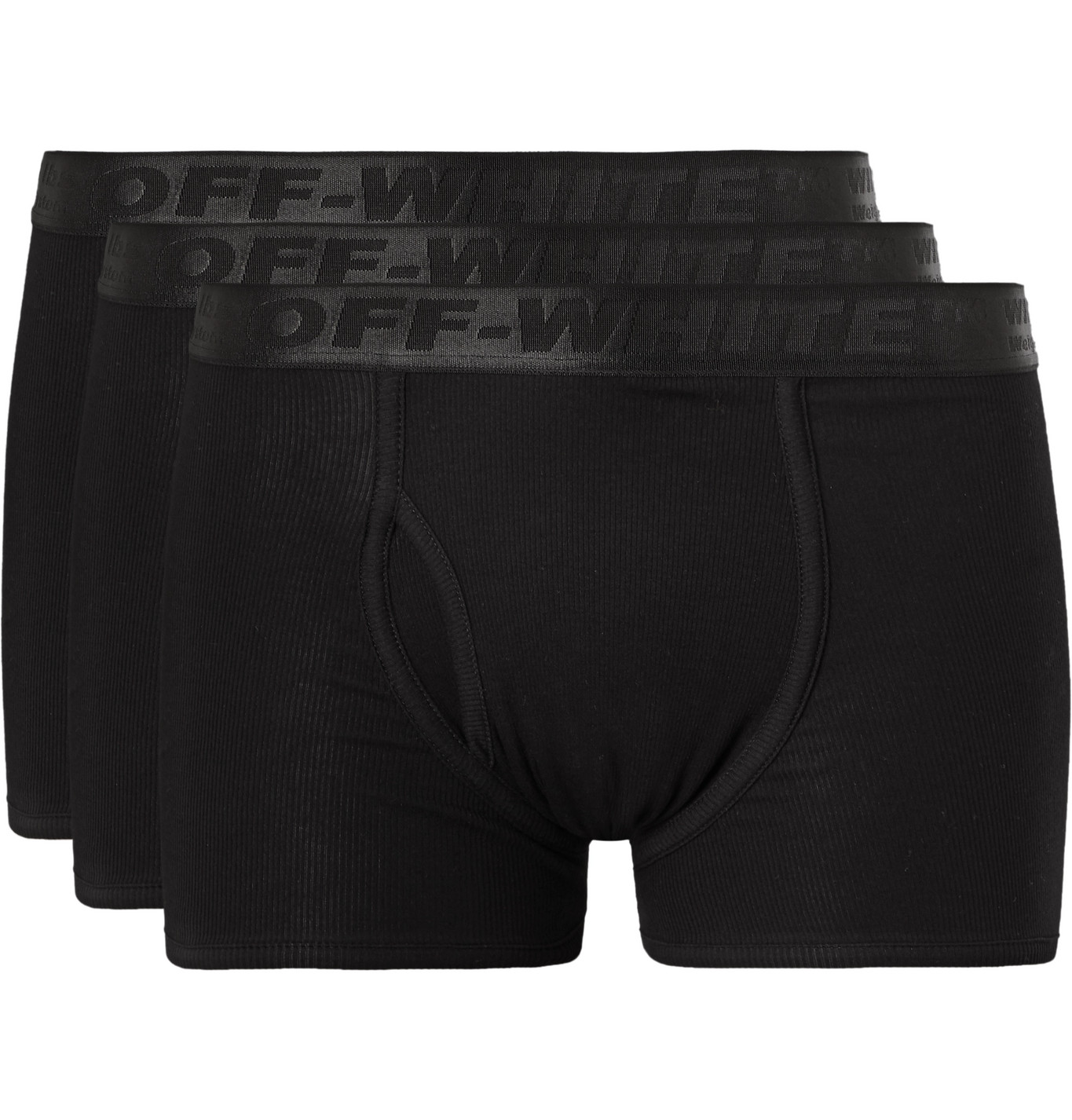 Off-White - Three-Pack Ribbed Stretch-Cotton Boxer Briefs - Men - Black ...