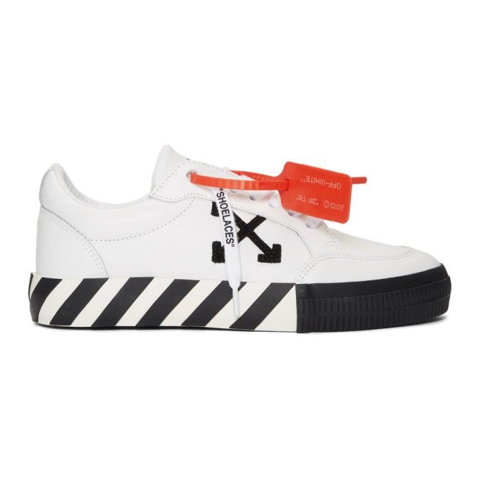 white & black leather vulcanized low sneakers