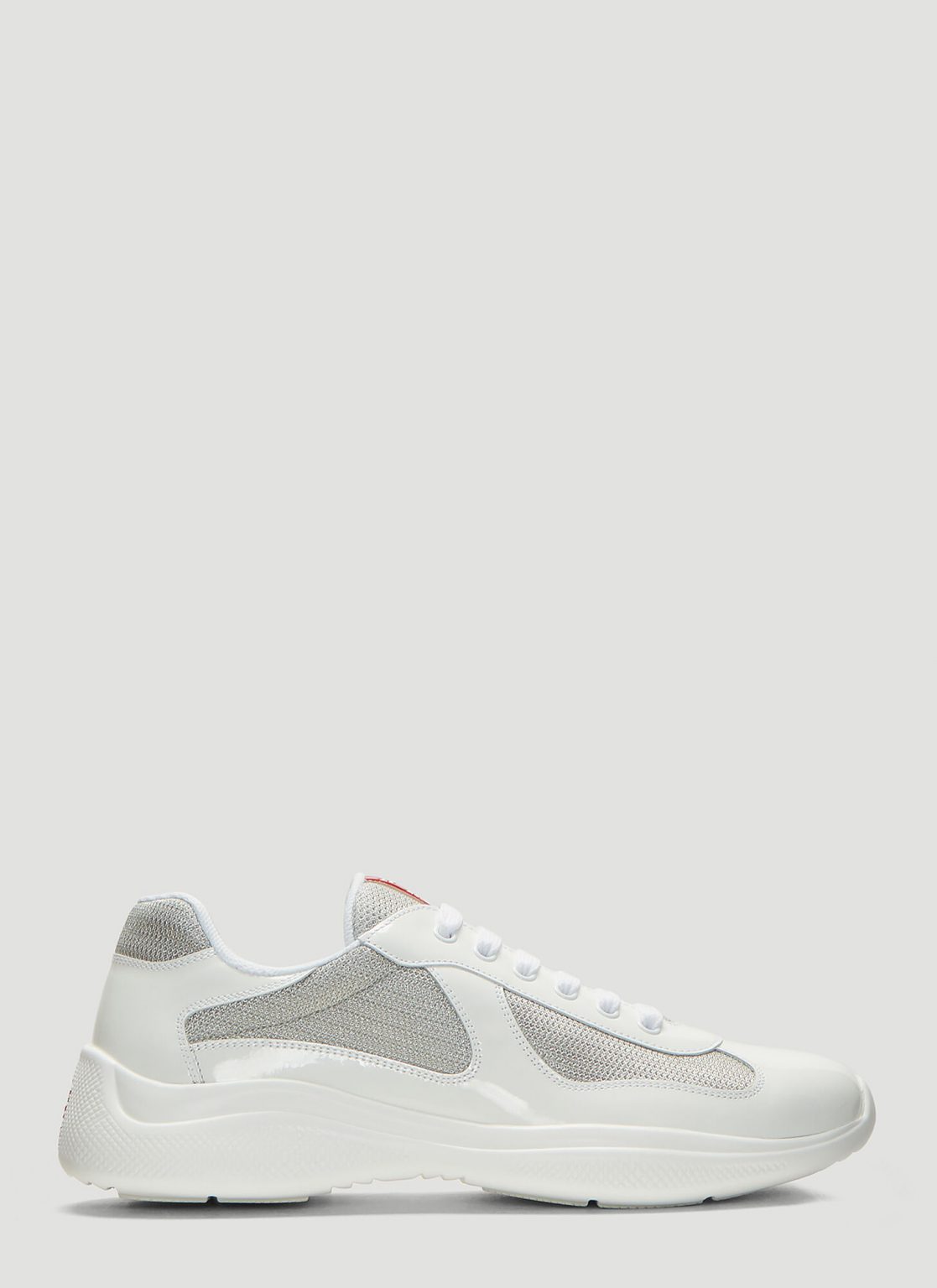 prada men's white americas cup patent leather sneakers