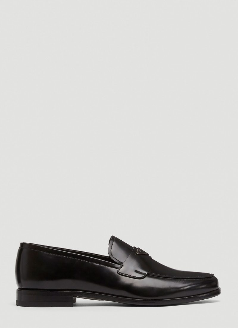 prada black chunky leather logo loafers