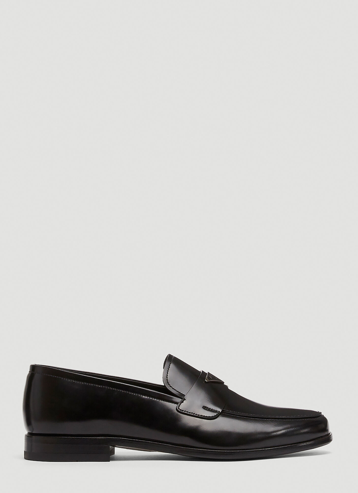prada black chunky leather logo loafers