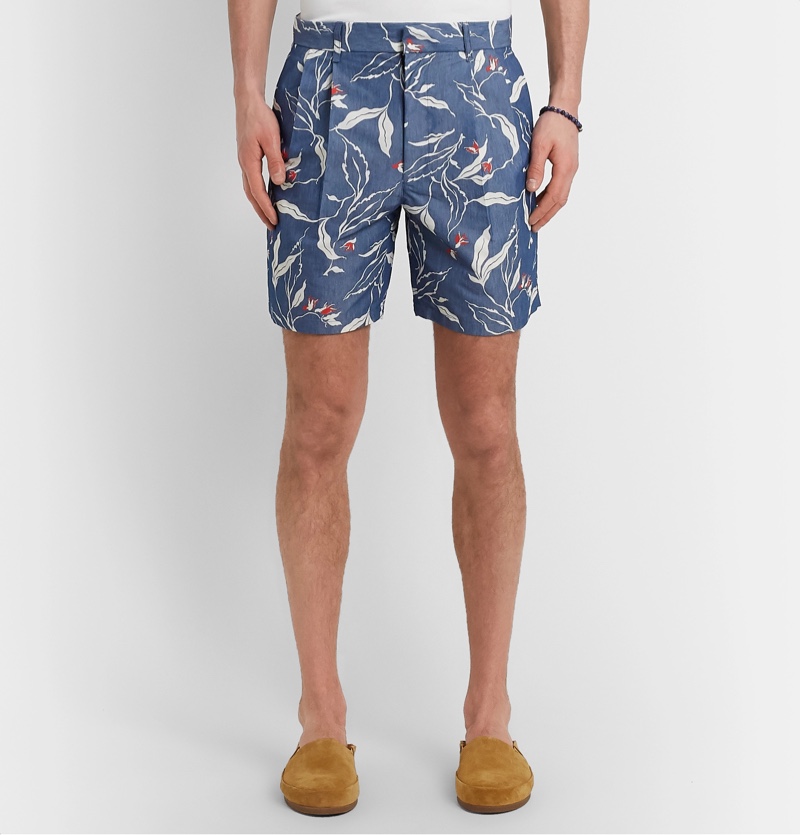 Rag and Bone Blue Jackson Floral-Print Cotton-Blend Canvas Shorts