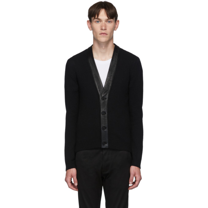 Saint Laurent Black Cashmere Leather Cardigan | The Fashionisto