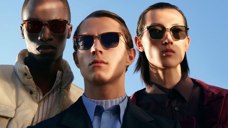 Models Bakay Diaby, Andrea Quaranta, and Meng Yu Qi star in Salvatore Ferragamo's "Italian Roads" eyewear campaign.