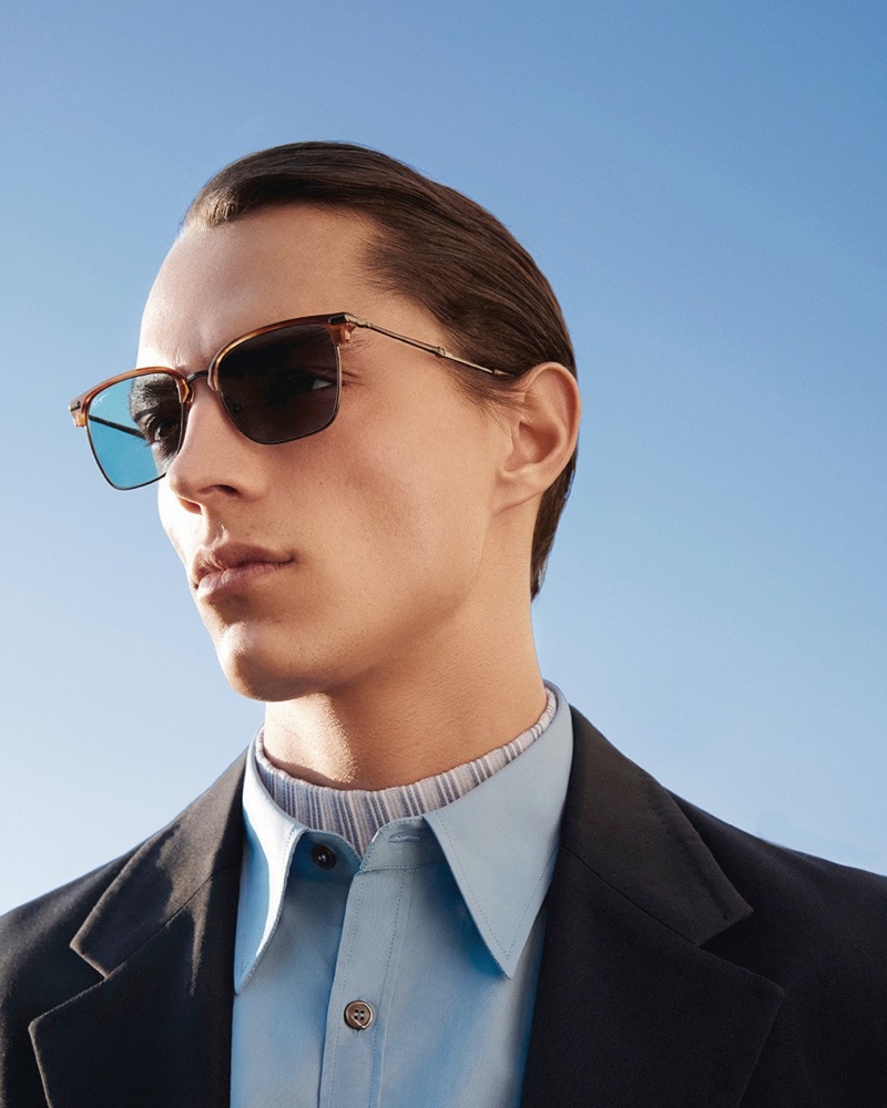 Front and center, Andrea Quaranta stars in Salvatore Ferragamo's eyewear campaign for men.