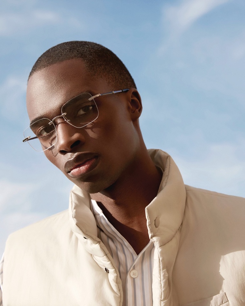 Bakay Diaby appears in Salvatore Ferragamo's latest men's eyewear campaign.