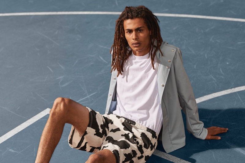 Model Mohamed Ben Salem wears cruelty-free garments from Save The Duck's spring-summer 2020 collection.