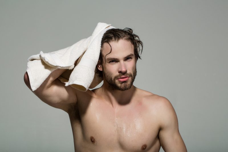 Shirtless Man with Wet Hair