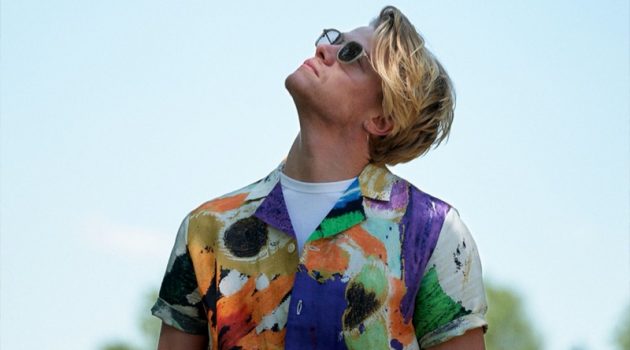 Tom Rhys Harries Stars in Mr Porter Shoot, Talks 'White Lines' Front and center, Tom Rhys Harries rocks a Folk + Alfie Kungu camp-collar printed shirt with a Mr P. t-shirt and linen-blend suit trousers for Mr Porter.