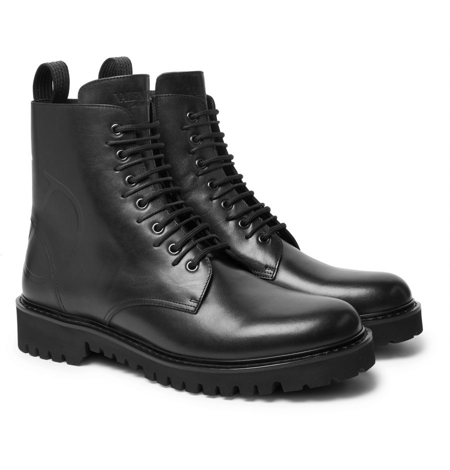 Valentino - Valentino Garavani Logo-Debossed Leather Boots - Men ...