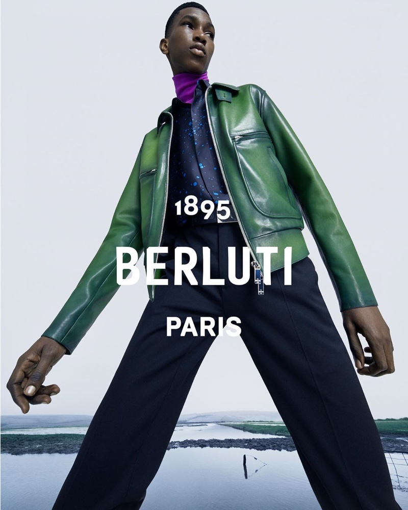 Olaniyan Olamijuwon stars in Berluti's fall-winter 2020 campaign.