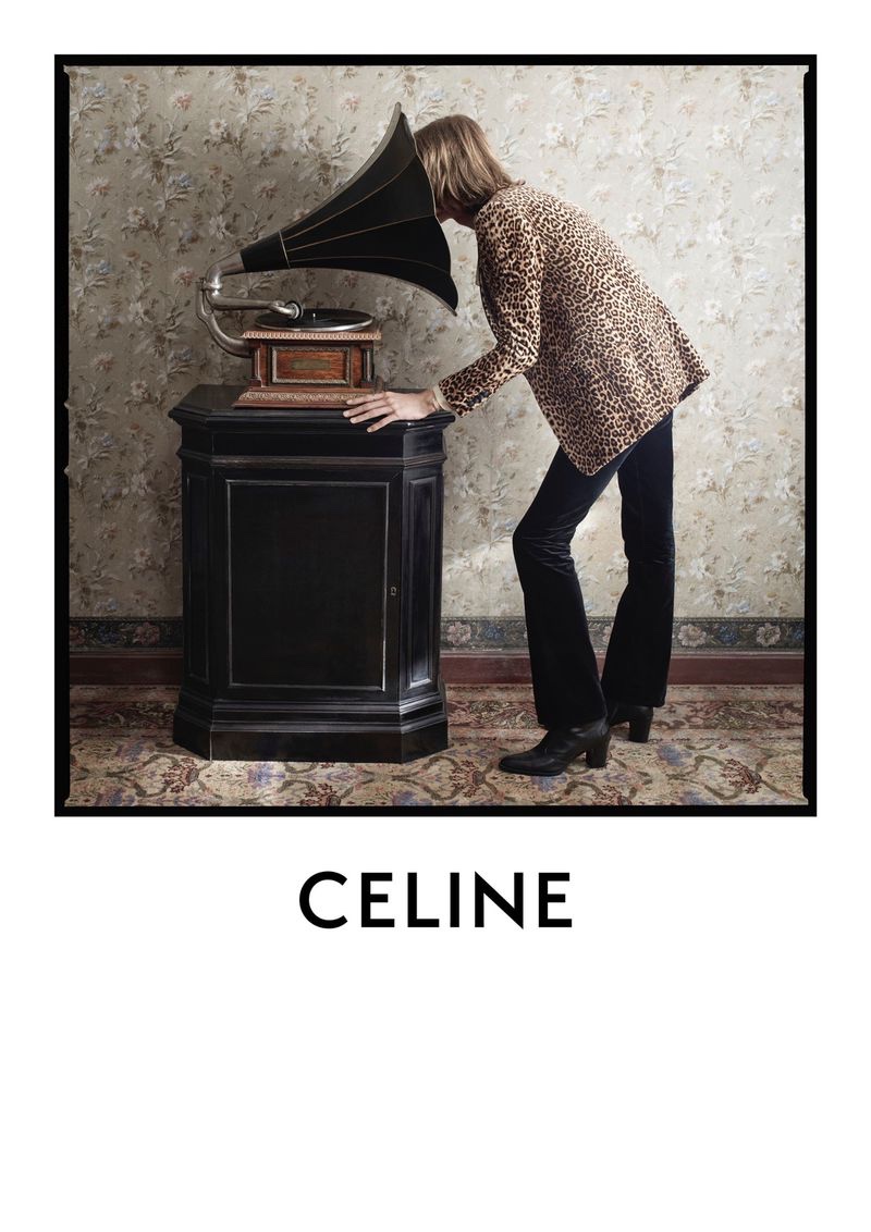 Donning a leopard print jacket, Dylan Delval stars in Celine's fall-winter 2020 men's campaign.