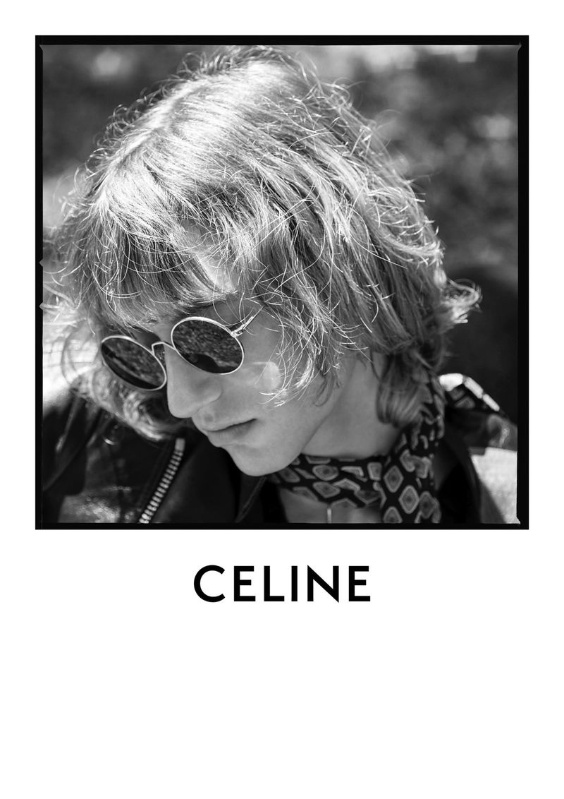 Sporting round sunglasses, Dylan Delval stars in Celine's fall-winter 2020 men's campaign.