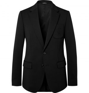 Dolce & Gabbana - Slim-Fit Unstructured Logo-Embroidered Wool-Blend Jersey Blazer - Men - Black Dolce & Gabbana - Slim-Fit Unstructured Logo-Embroidered Wool-Blend Jersey Blazer - Men - Black