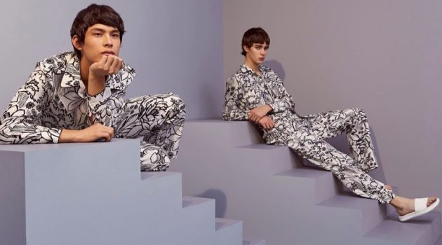 Fendi Goes Graphic for Pre-Fall '20 Collection Models Yang Hao and Mitchell Gorthy don graphic black and white looks from Fendi's pre-fall 2020 collection.