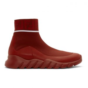 Fendi Red Tech Knit Forever Fendi High-Top Sneakers Fendi Red Tech Knit Forever Fendi High-Top Sneakers