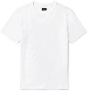 Fendi - Slim-Fit Logo-Flocked Cotton-Jersey T-Shirt - Men - White Fendi - Slim-Fit Logo-Flocked Cotton-Jersey T-Shirt - Men - White
