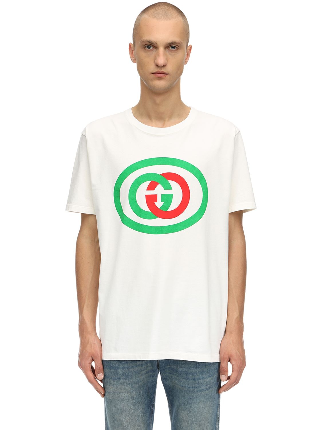 Gg Interlock Logo Printed Cotton T-shirt | The Fashionisto