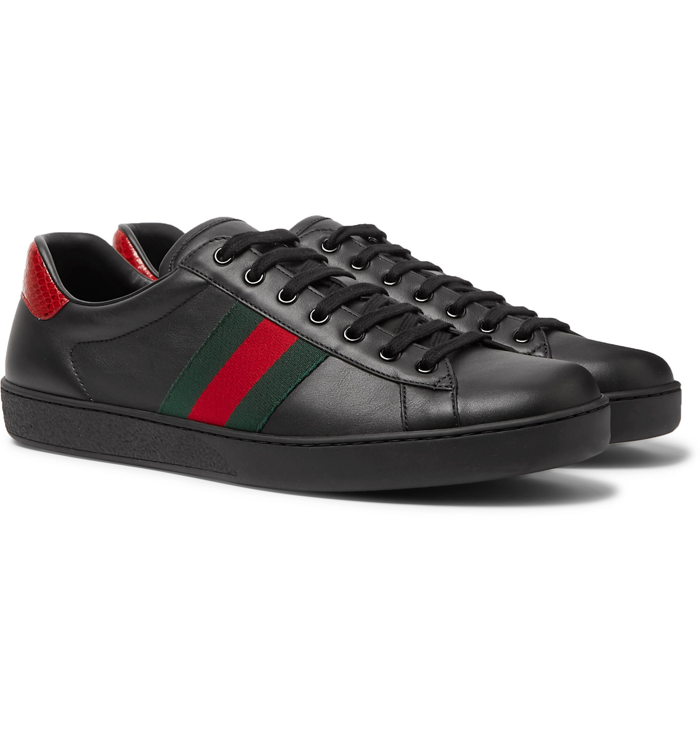 Gucci - Ace Crocodile-Trimmed Leather Sneakers - Men - Black | The ...