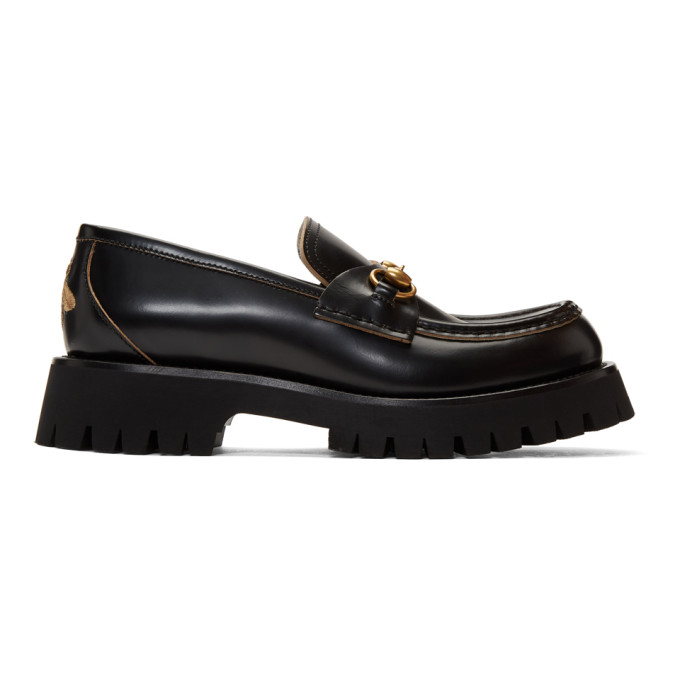 black leather horsebit loafers