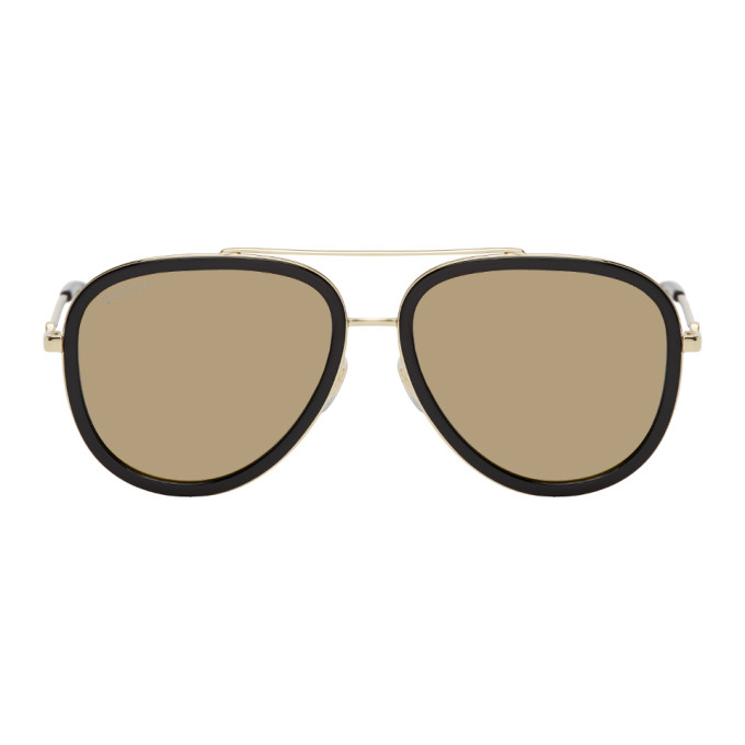 Gucci Black and Gold Aviator Sunglasses 