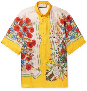 Gucci - Button-Down Collar Embroidered and Printed Silk-Satin Shirt - Men - Yellow Gucci - Button-Down Collar Embroidered and Printed Silk-Satin Shirt - Men - Yellow
