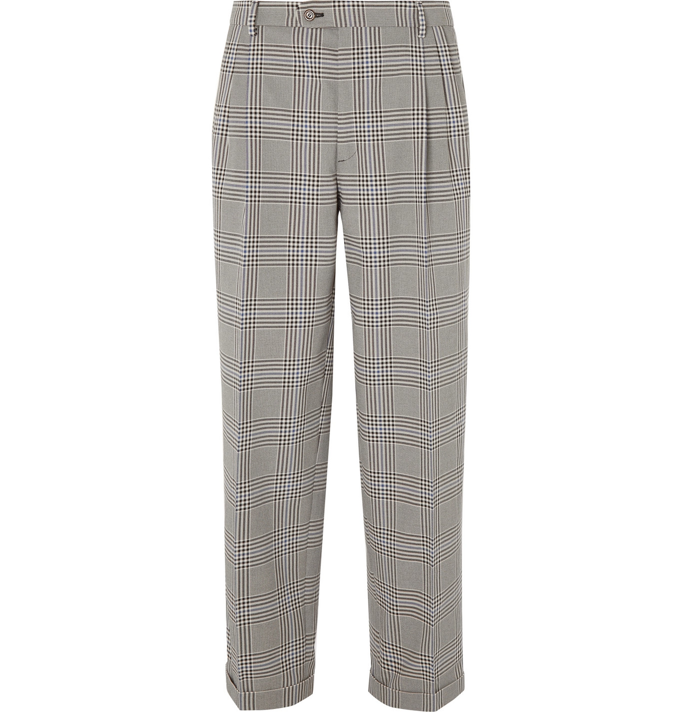 Gucci - Grey Pleated Prince of Wales Checked Cotton Trousers - Men ...