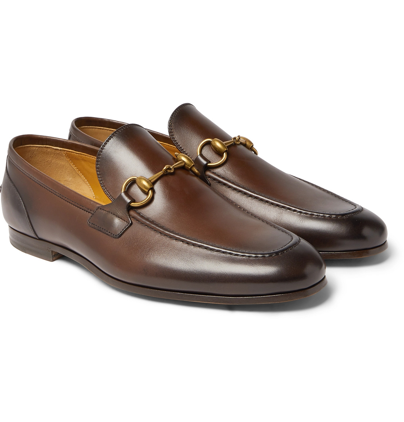 Gucci - Jordaan Horsebit Burnished-Leather Loafers - Men - Brown | The