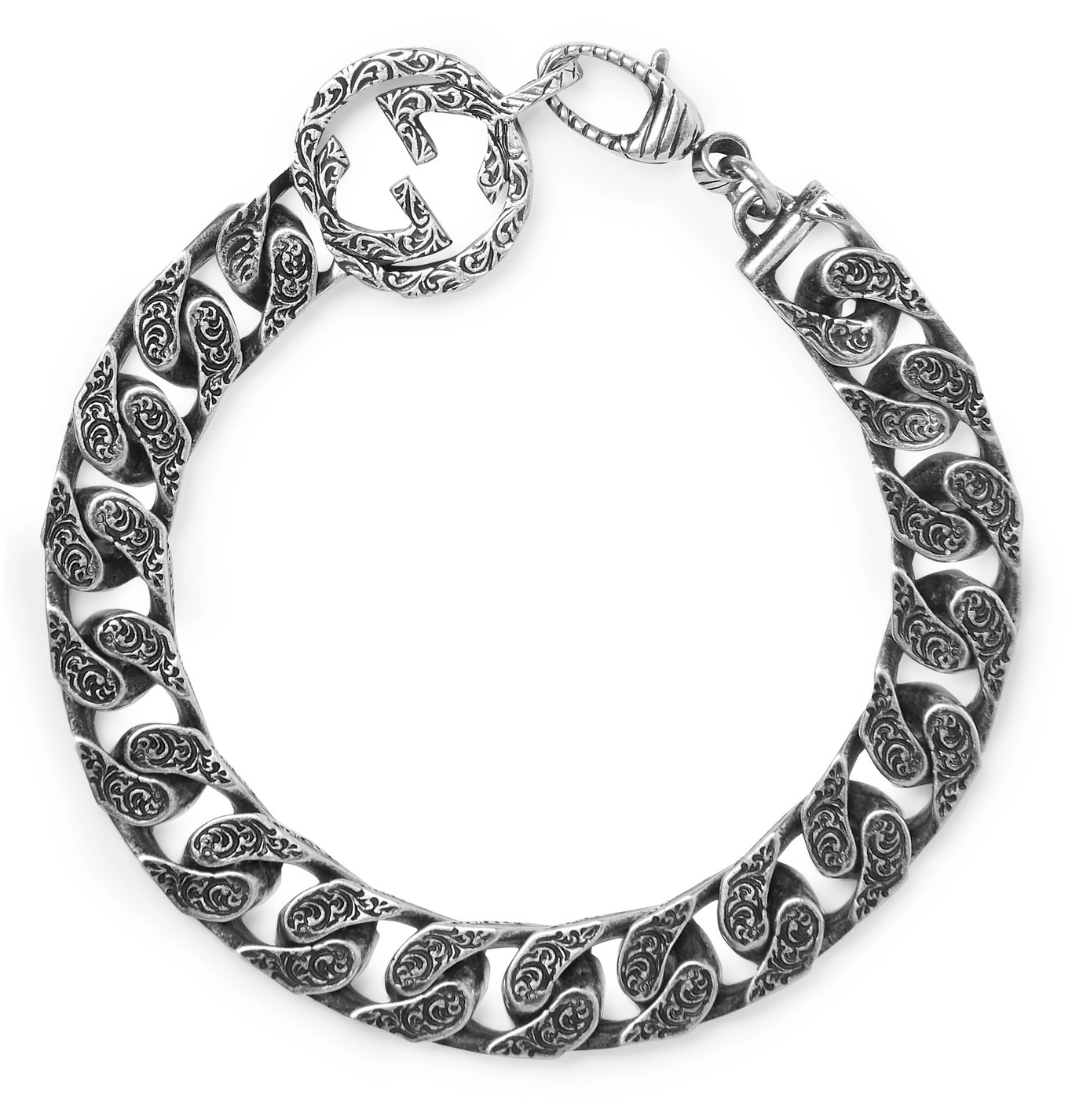 Gucci - Logo-Detailed Burnished Sterling Silver Bracelet - Men - Silver