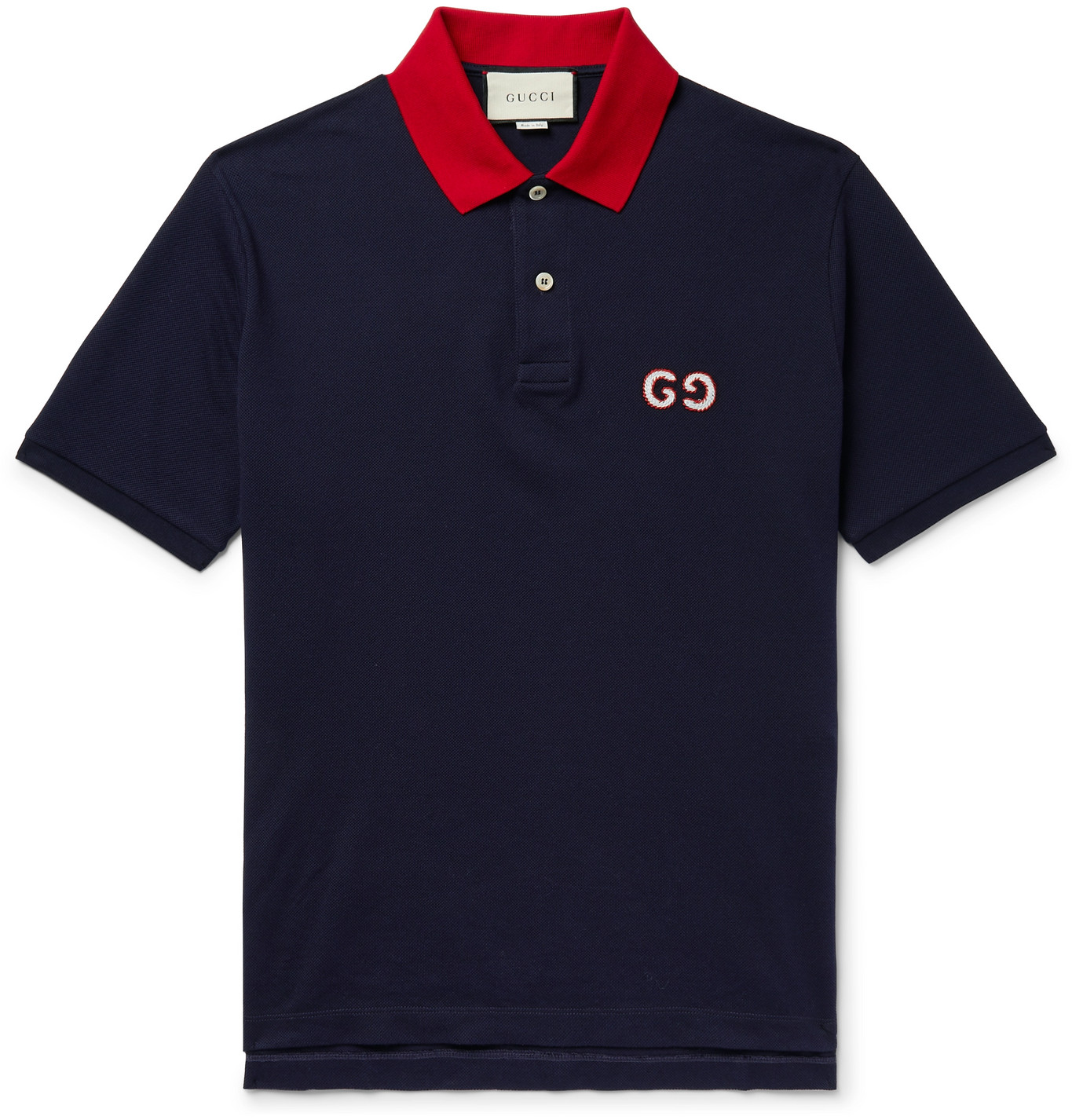 Gucci Polo Shirts
 Gucci Logo Embroidered Stretch Cotton Piqué Polo Shirt Men Blue