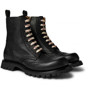 Gucci - New Arley Pebble-Grain Leather Brogue Boots - Men - Black Gucci - New Arley Pebble-Grain Leather Brogue Boots - Men - Black