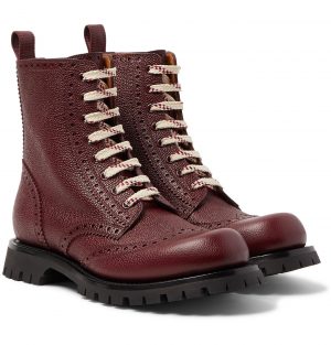 Gucci - New Arley Pebble-Grain Leather Brogue Boots - Men - Burgundy Gucci - New Arley Pebble-Grain Leather Brogue Boots - Men - Burgundy