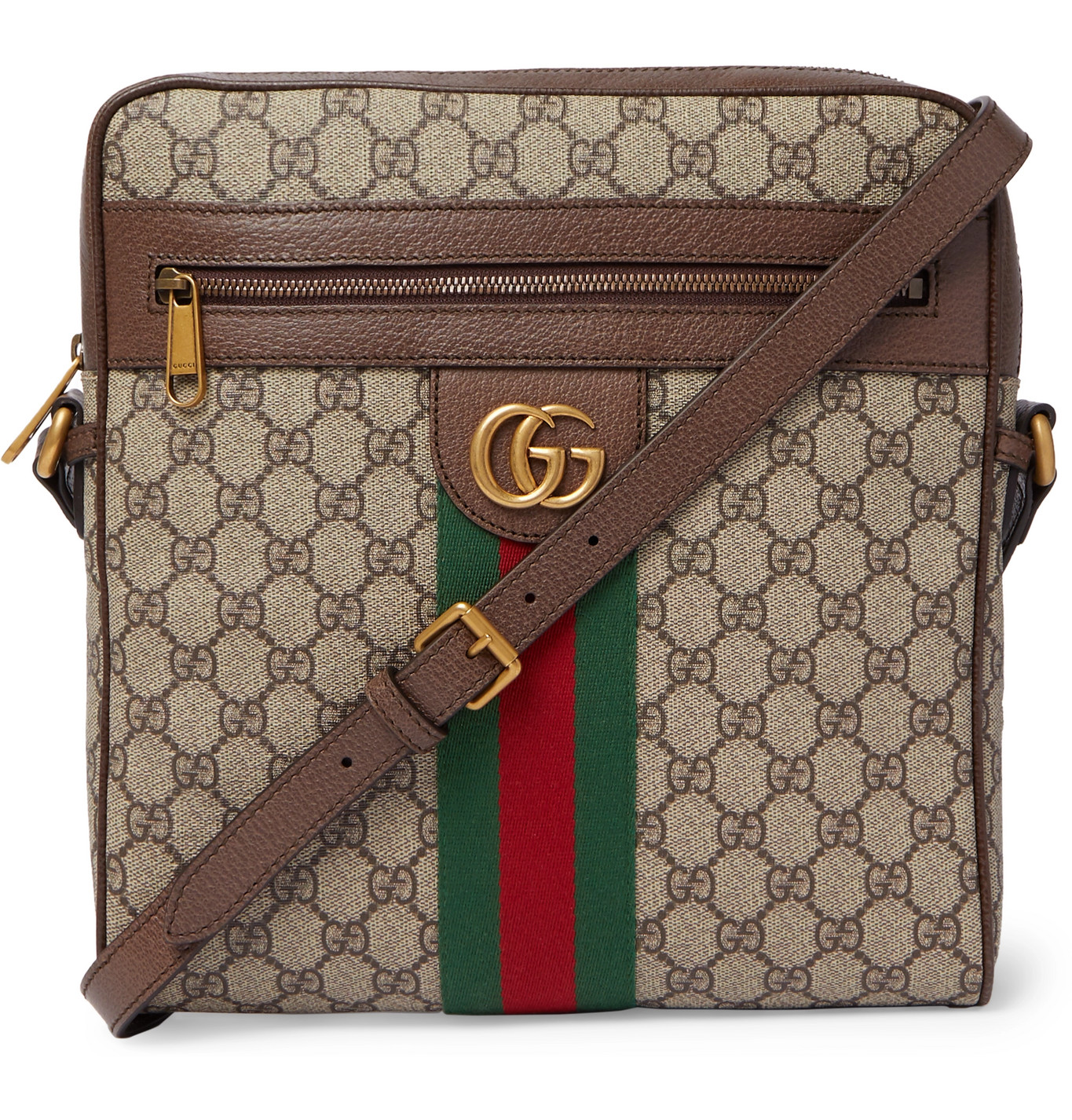 Gucci - Ophidia Medium Leather-Trimmed Monogrammed Coated-Canvas Messenger Bag - Men - Brown ...