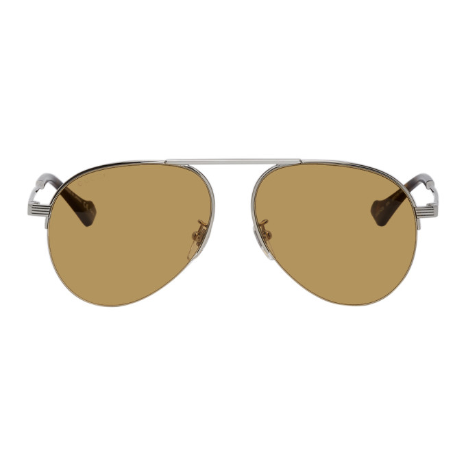 gucci silver tone aviator sunglasses