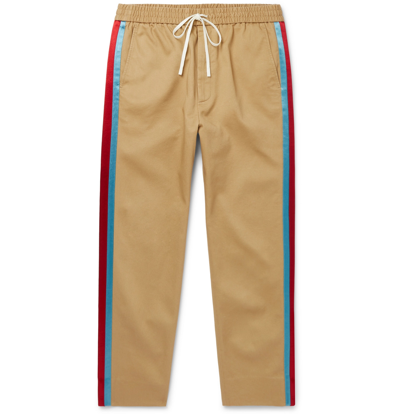 Gucci - Tapered Cropped Striped Satin-Trimmed Cotton-Twill Trousers ...