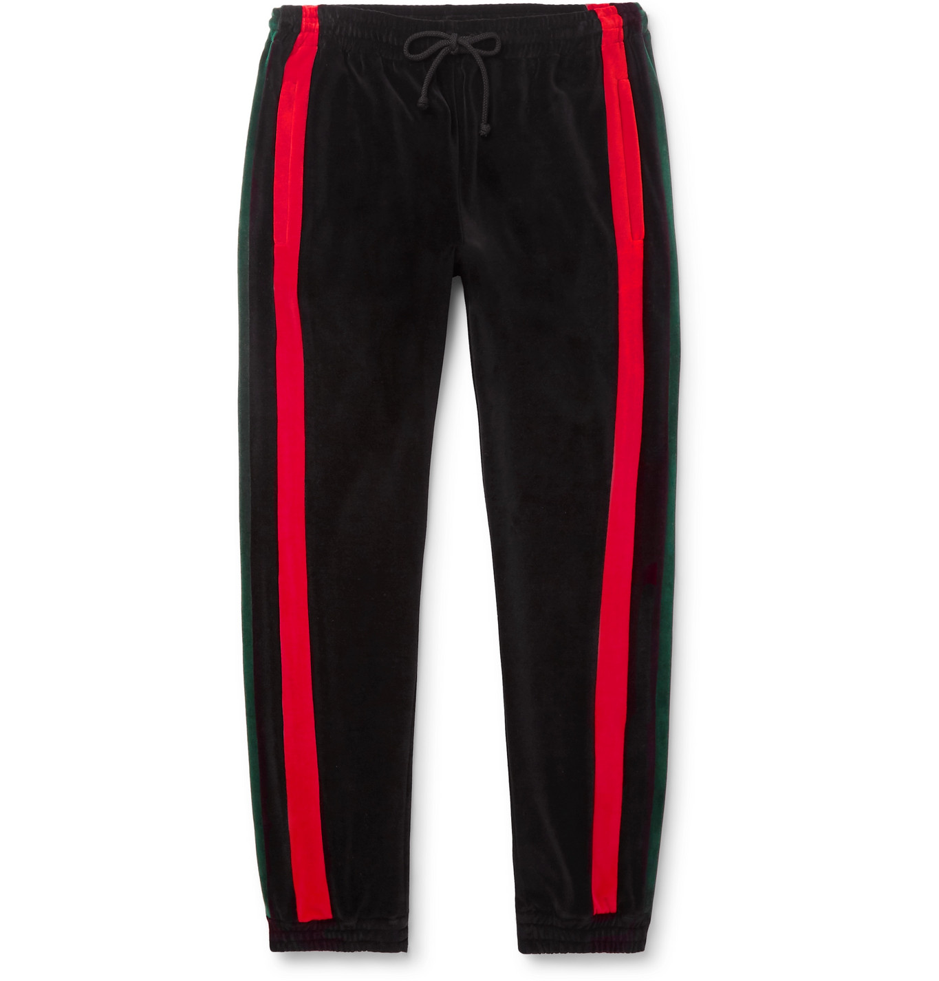 Gucci - Tapered Striped Cotton-Blend Velour Sweatpants - Men - Black ...