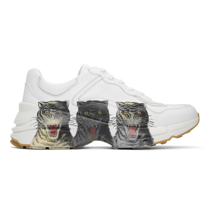 white rhyton gucci logo trainers