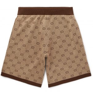 Gucci - Wide-Leg Logo-Jacquard Wool and Cotton-Blend Shorts - Men - Brown Gucci - Wide-Leg Logo-Jacquard Wool and Cotton-Blend Shorts - Men - Brown