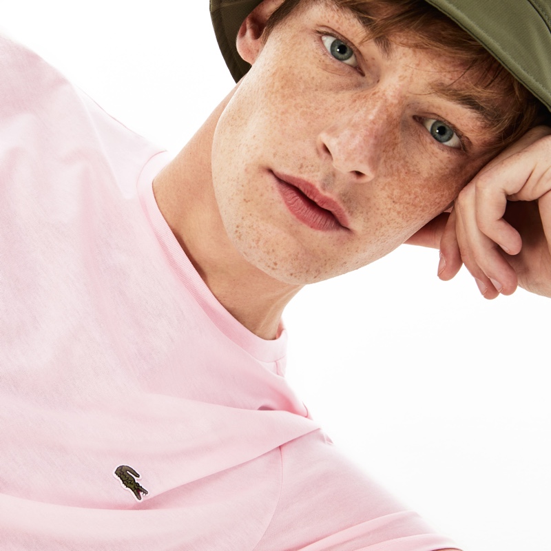 Roberto Sipos relaxes in a men's crew neck Pima cotton t-shirt by Lacoste.