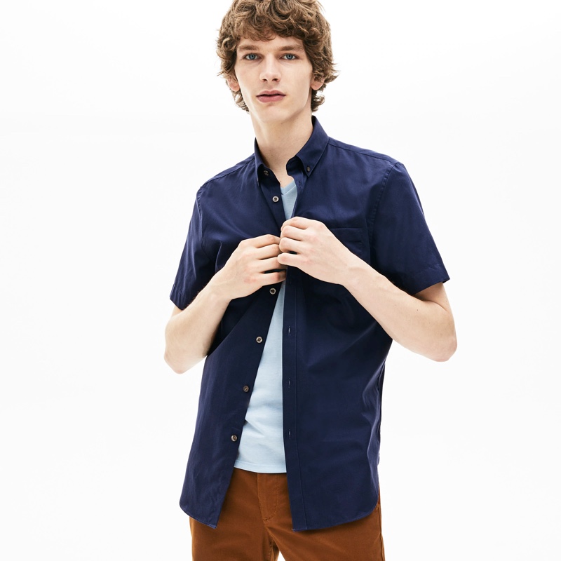 Erik Van Gils wears Lacoste's regular-fit mini pique shirt.