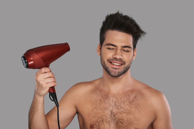 Male Model Blow Dryer Smiling