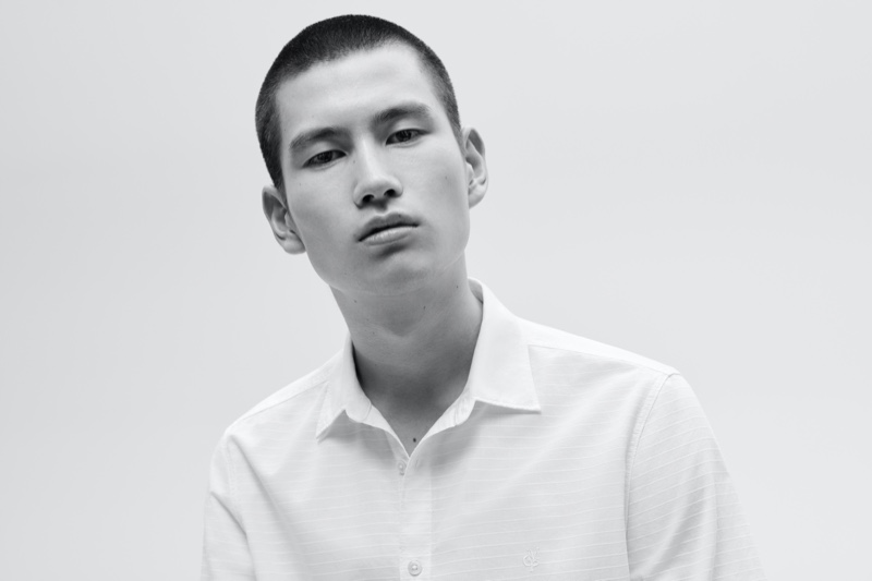 Embracing smart summer style, Kohei Takabatake wears a shirt from Marc O'Polo's white capsule collection.